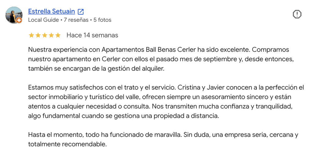 testimomio de cliente que compró un apartamento en benasque y ahora le saca rentabilidad